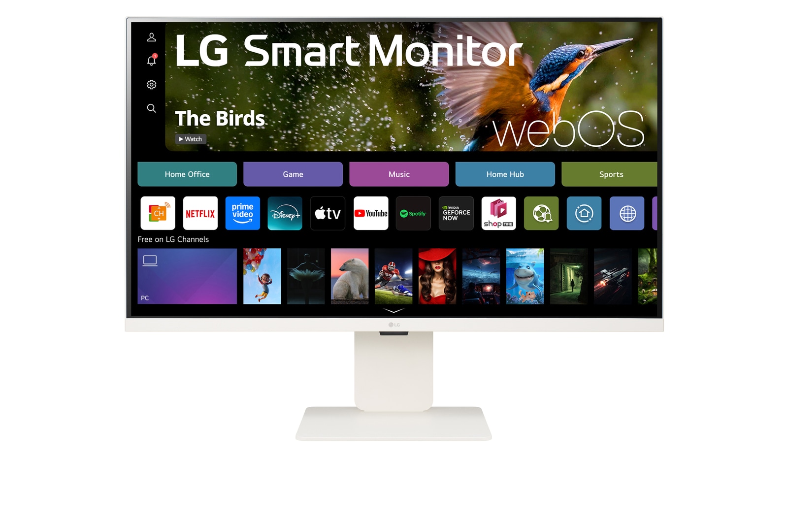 LG 智能顯示器 32SR83U-W 的前視圖，配備網絡攝影機