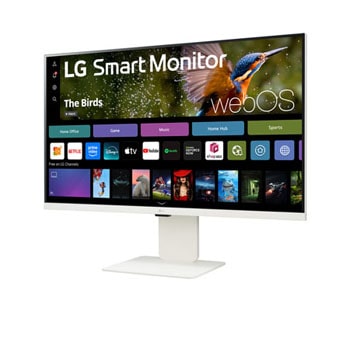 LG 智能顯示器 32SR83U-W 的前視圖，配備關閉的網絡攝影機