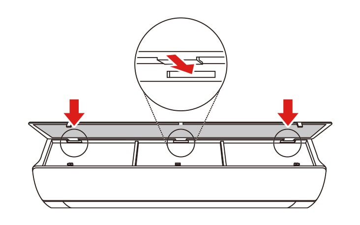 Push down hooks to assemble the air filter
