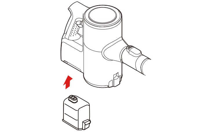 Insert the fully charged battery into the cavity at the bottom of the handle on the product body and push the battery until it clicks If it is not properly inserted the battery may fall out causing product to malfunction or personal injury