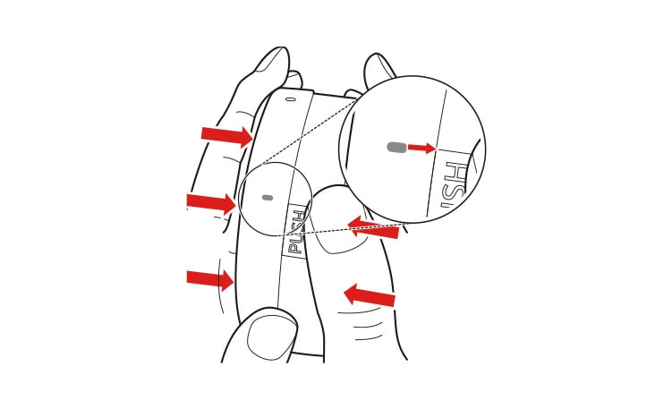Align the lock position of the exhaust filter cover with the letter H of the PUSH button on the exhaust filter