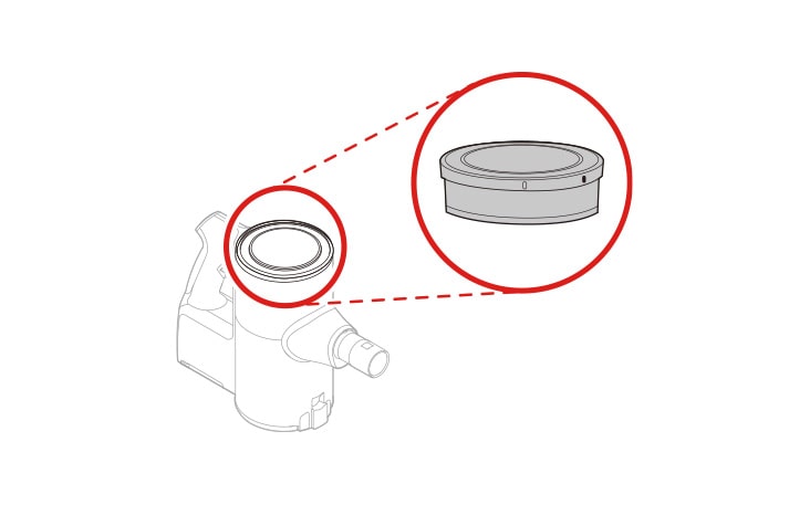 The exhaust filter is located on the top of the body