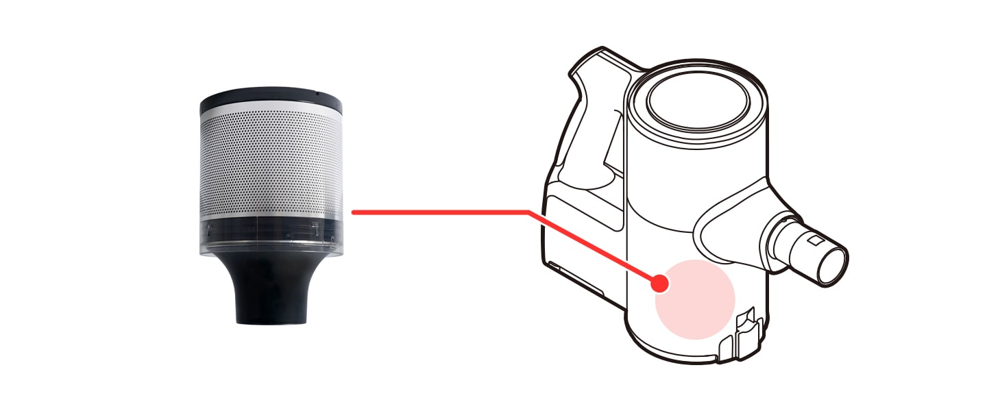 This image shows the mounting location of the cyclonic mesh filter