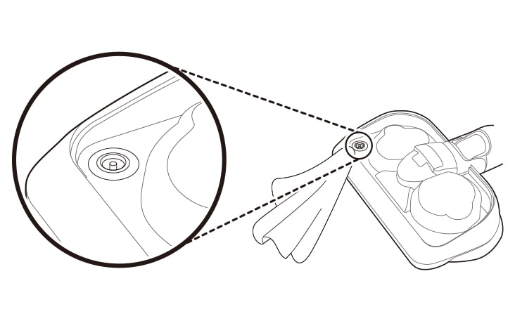 After cleaning wipe off any remaining water on the water supply inlet on the mop nozzle with a soft cloth The water could drip onto the floor and damage it Do not pull or stretch the rubber gasket on the water supply inlet Doing so may tear or damage it