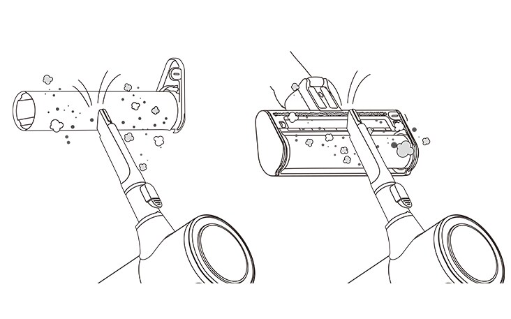 Attach the crevice tool to the product body and use the vacuum to remove foreign objects and dust from the brush and the bottom of the nozzle