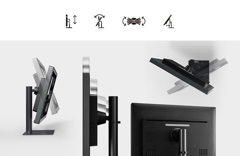 one-click stand with ultra-lightweight body making installation easy, and the stand offering adjustment of tilt, height, and swivel
