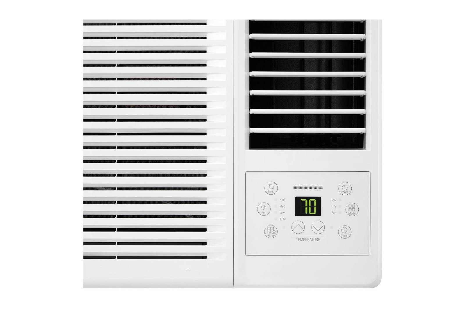 Close-up of LG window air conditioner’s front panel