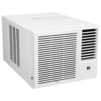 Angled left view of an LG window air conditioner,