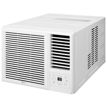 Angled right view of an LG window air conditioner,.