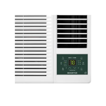 Angled left view of an LG window air conditioner,