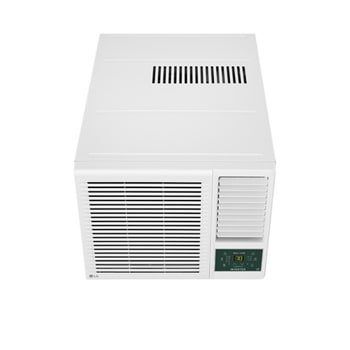 Angled right view of an LG window air conditioner,.