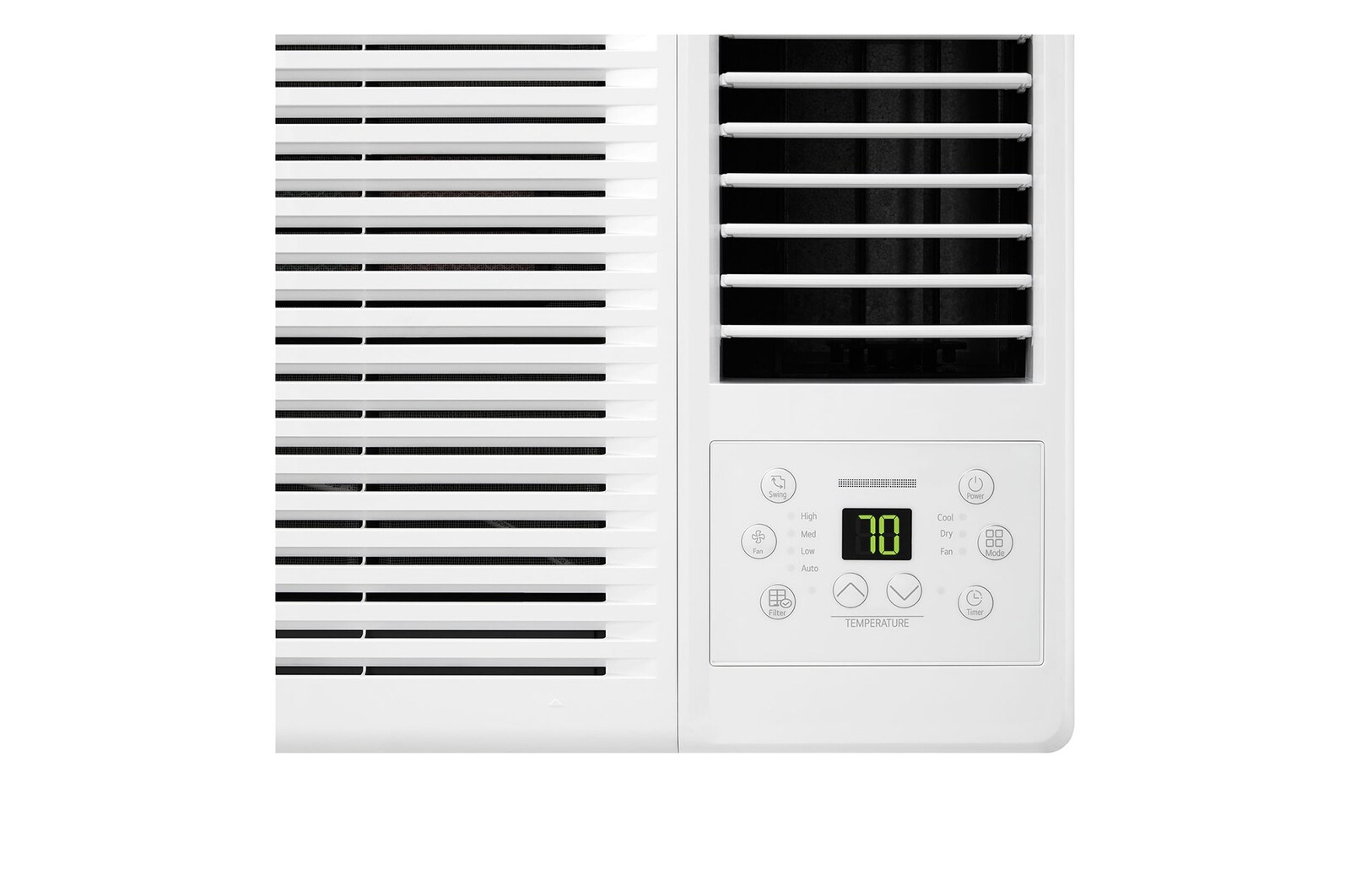 Close-up of LG window air conditioner’s front panel