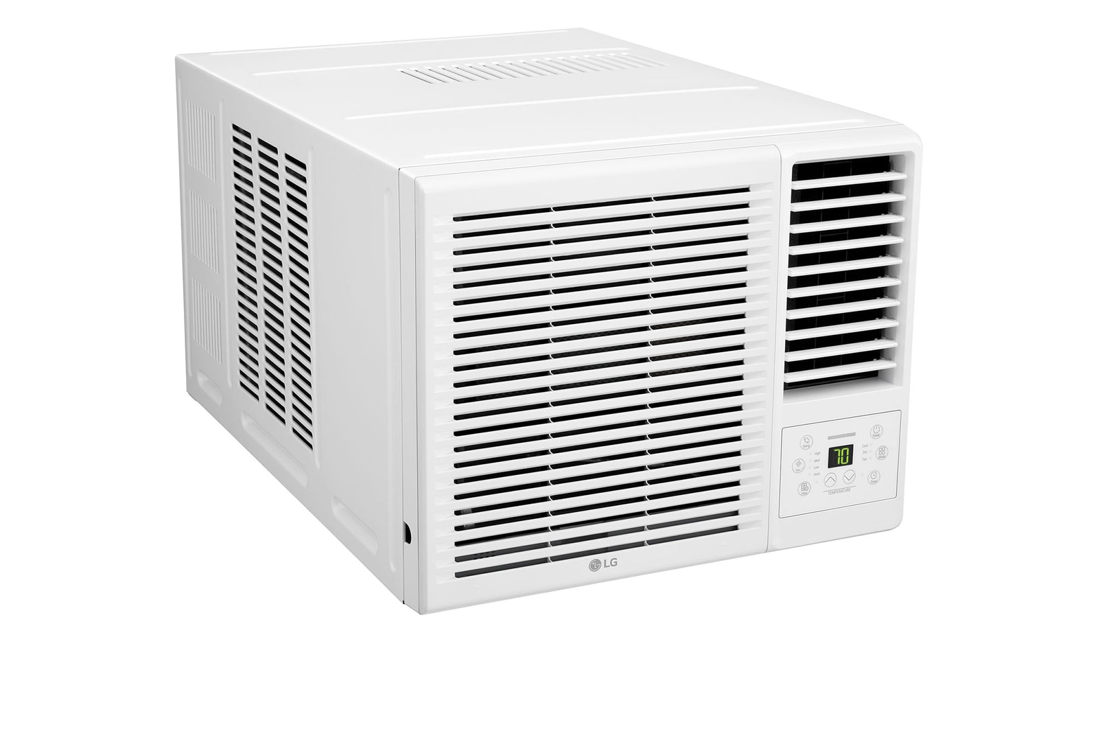 Angled left view of an LG window air conditioner,