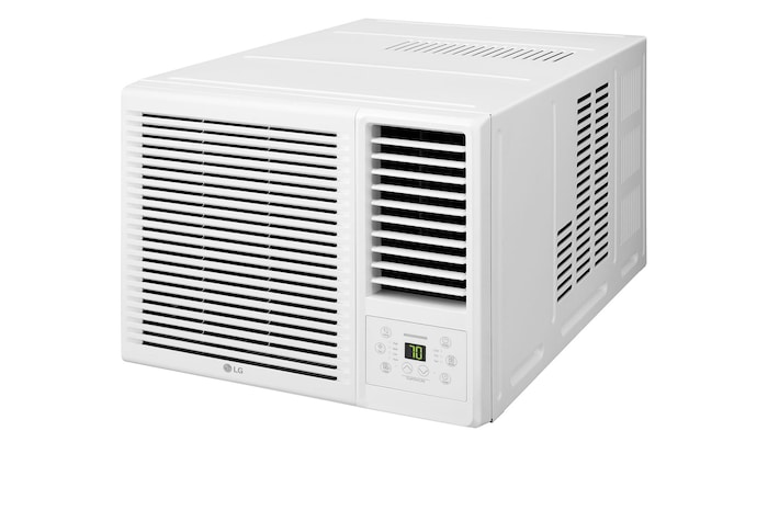 Angled right view of an LG window air conditioner,.