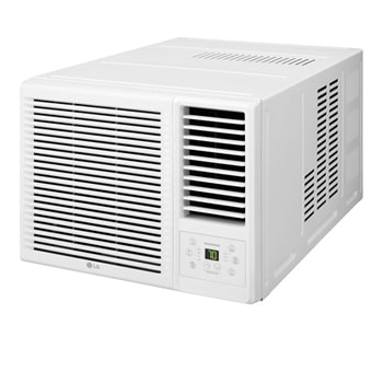 Angled right view of an LG window air conditioner,.