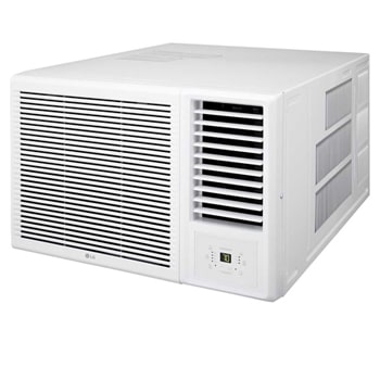 Angled right view of an LG window air conditioner,.