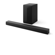 Angled view of LG Soundbar S60T and Sub Woofer