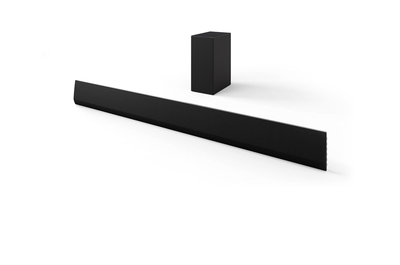 Angled view of LG Soundbar SG10TY and Subwoofer