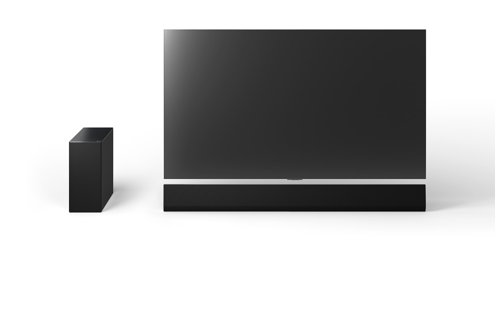 Front view of 65inch LG OLED G4, LG Soundbar SG10TY, and Subwoofer