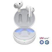 A 15 degrees angle of cradle opened up with mood lighting on and UVnano and Plug&wireless logos