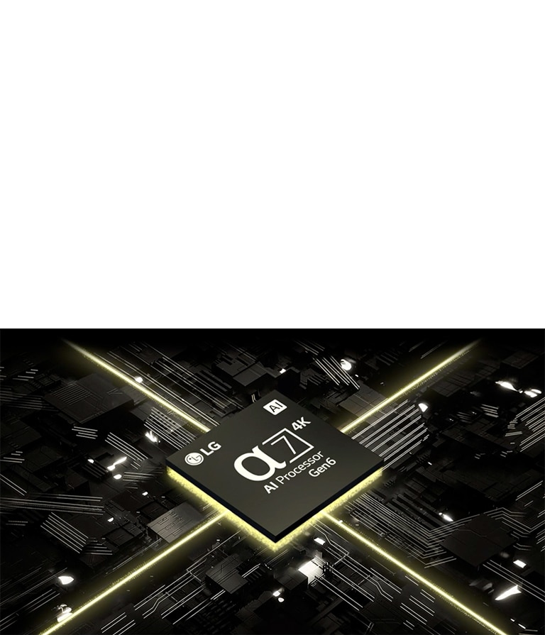 Close-up of the LG α7 AI Processor chip.