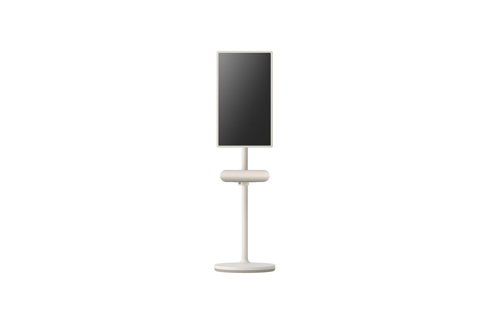 Front view of the speaker attached to LG StanbyME. The screen is set to horizontal mode.