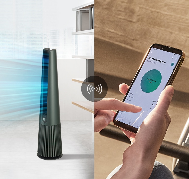 The product in the living room is remotely controlled by the smart phone.