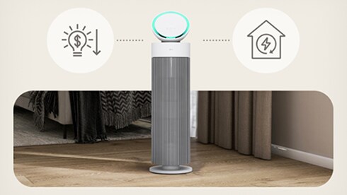 The LG PuriCare AeroBooster with AI + Smart Air Control saves more energy.