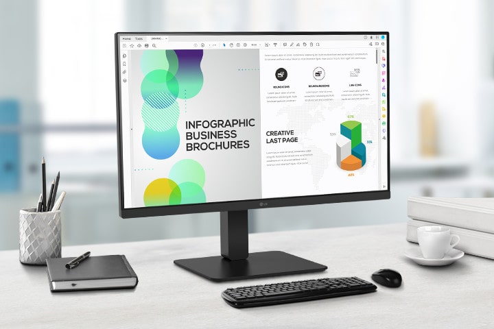 The 27-inch QHD IPS large display reproduces detailed images and accurate color.