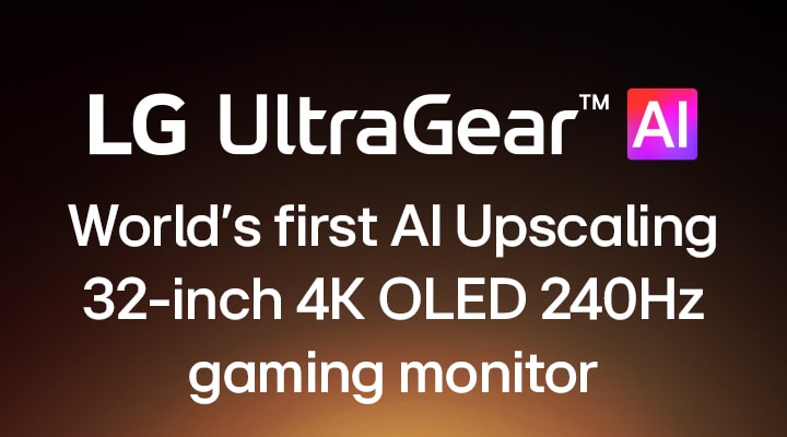 UltraGear™ evo AI logo in a futuristic, neon-lit room.
