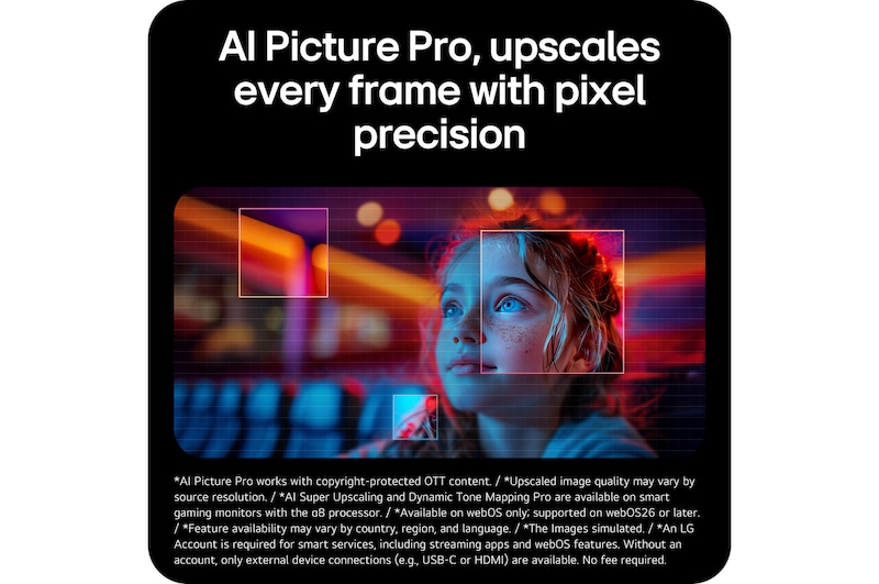 39GX90SB-W This image highlights AI Picture Pro, showcasing advanced upscaling technology that enhances every frame with improved clarity, detail, and pixel-level precision.