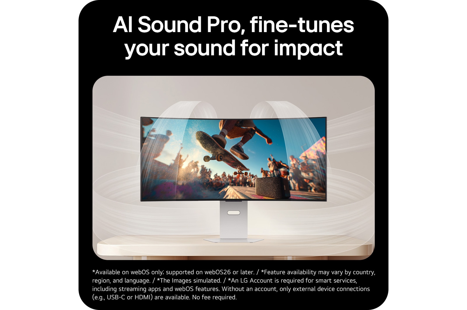 39GX90SB-W This image highlights AI Sound Pro, showcasing optimized audio with enhanced clarity and balance for a more immersive and impactful sound experience.