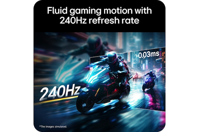 39GX90SB-W Motorcycle racing scene displayed on a gaming monitor, illustrating a 240Hz refresh rate for fluid gaming motion.