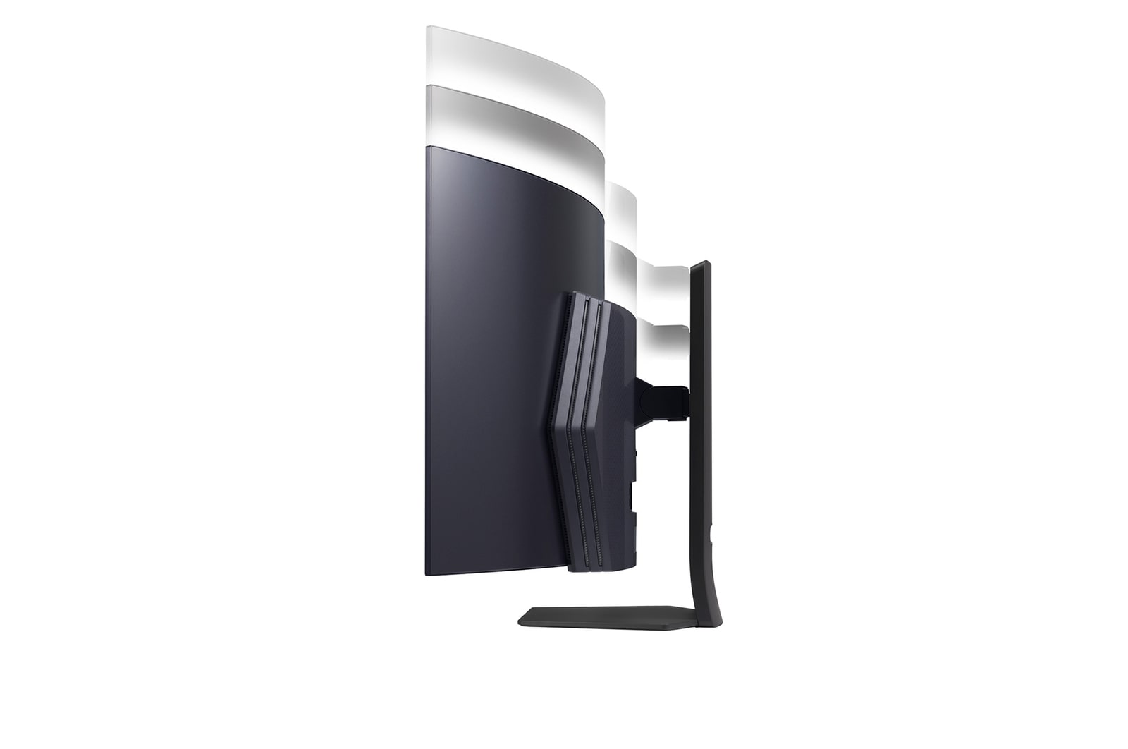 Side view of height adjustable stand of 45GS95QE  with lights off
