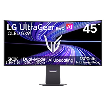 Front view of 45" UltraGear evo 5K2K OLED Gaming Monitor | World’s First AI Upscaling 45" 5K2K OLED 45GX950B-B
