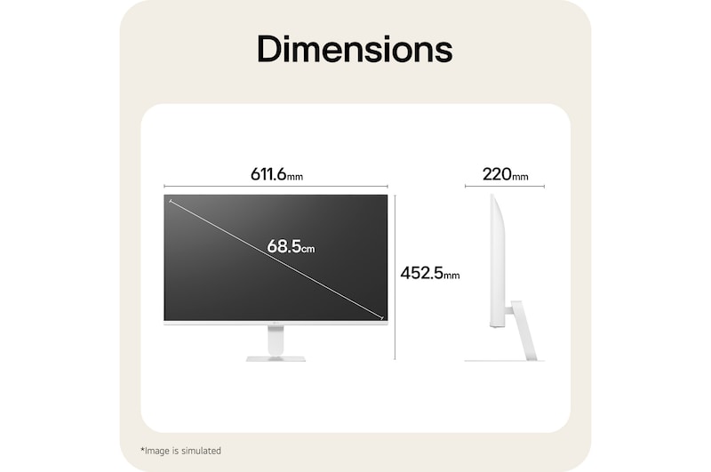 LG Smart Monitor 27U511SB dimensions illustrating overall product size and stand measurements.