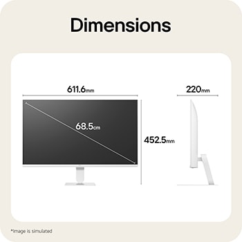LG Smart Monitor 27U511SB dimensions illustrating overall product size and stand measurements.