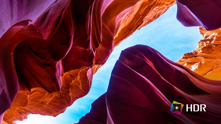 HDR supporting specific levels of color and brightness, based on the DCI-P3 90% color gamut with dramatic colors of the content.