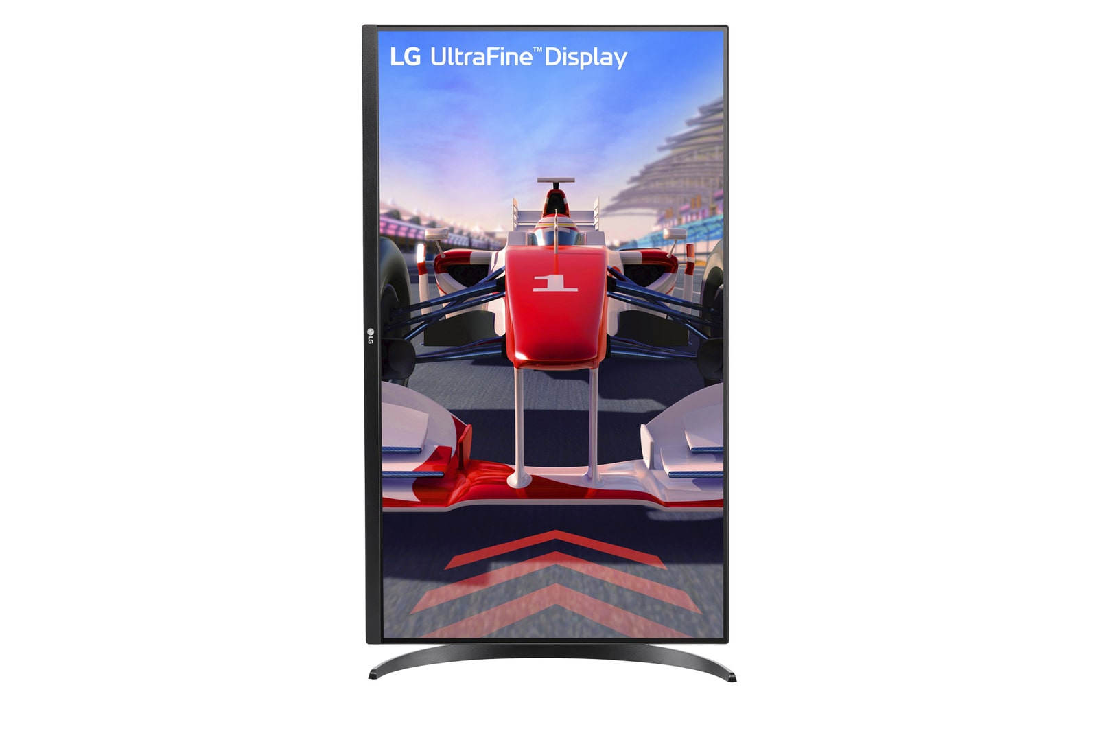 front view of 32UR550K with the display pivoting 90 degrees in a portrait view
