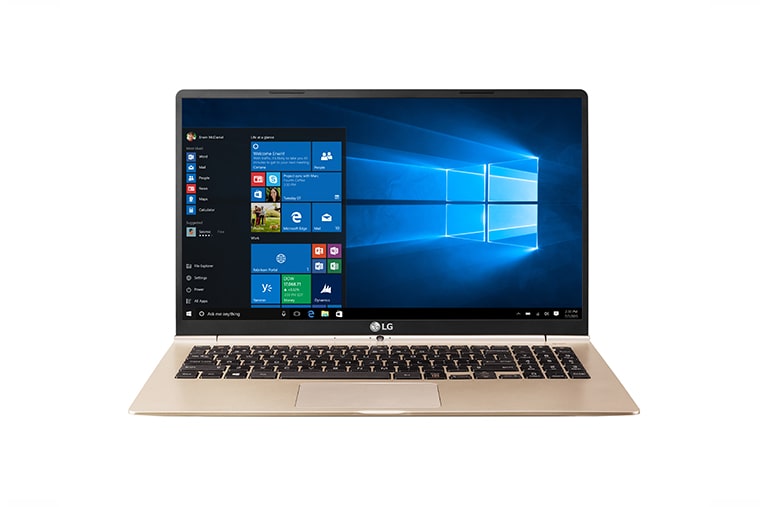 Front view of LG gram 15.6” Core i7 Processor Ultra-Slim Laptop (Gold) 15Z960