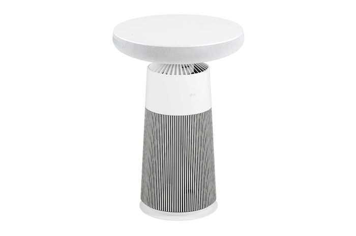 AF20SOUND Angled three-quarter view of the LG PuriCare™ Aerospeaker on a white background