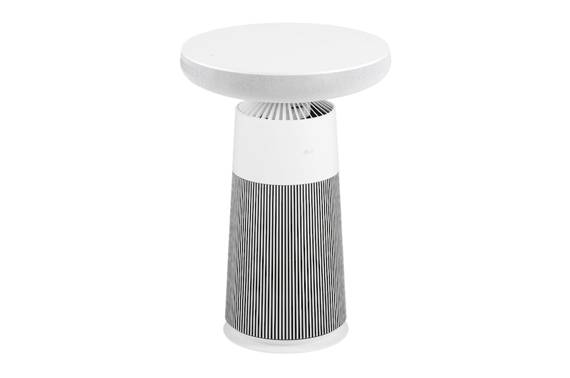 AF20SOUND Angled three-quarter view of the LG PuriCare™ Aerospeaker on a white background