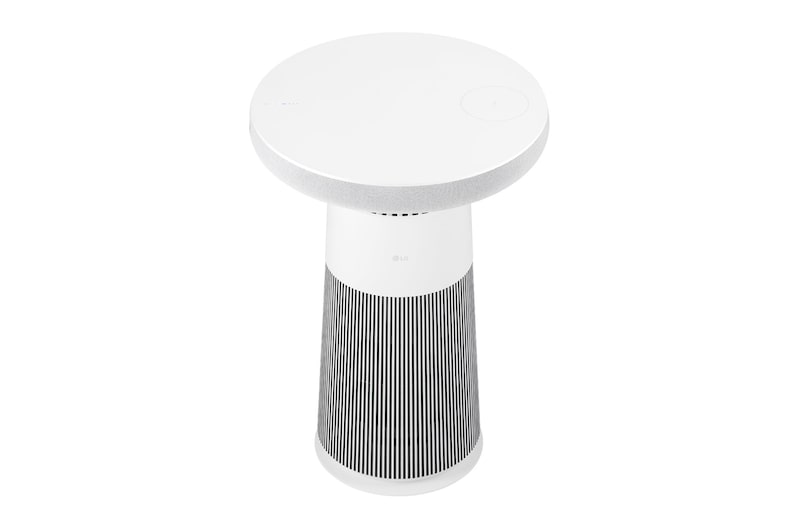 AF20SOUND Top angled view of the LG PuriCare™ Aerospeaker with flat round surface visible