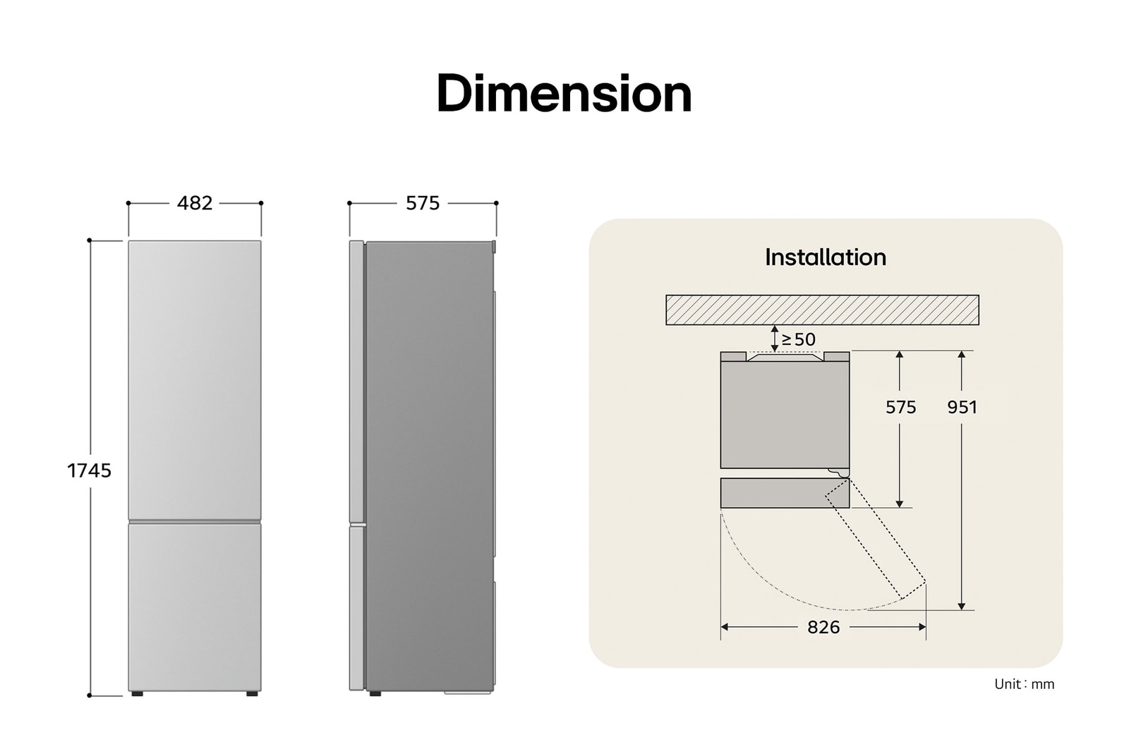 LG Bottom Freezer Refrigerator m226mpybam in Prime Silver with empty fridge and freezer compartments.