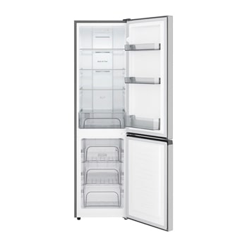 LG Bottom Freezer Refrigerator m226mpybam in Prime Silver with empty fridge and freezer compartments.