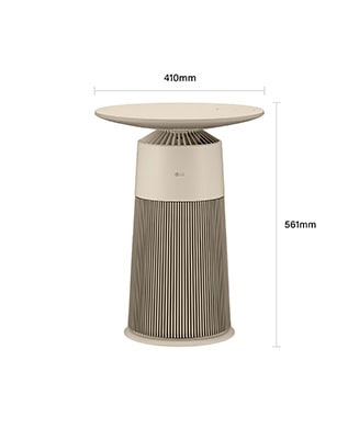 The clay brown LG AeroFurniture air purifier with dimensions of 561mm in height and 410mm in width.