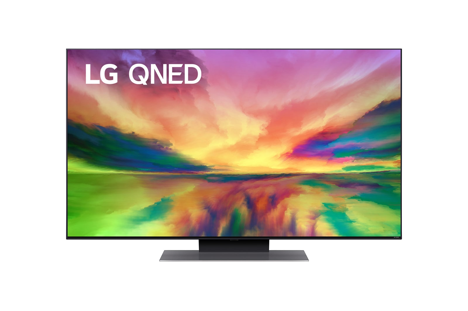 A front view of the LG QNED TV with infill image and product logo on