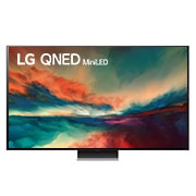 A front view of the LG QNED TV with infill image and product logo on