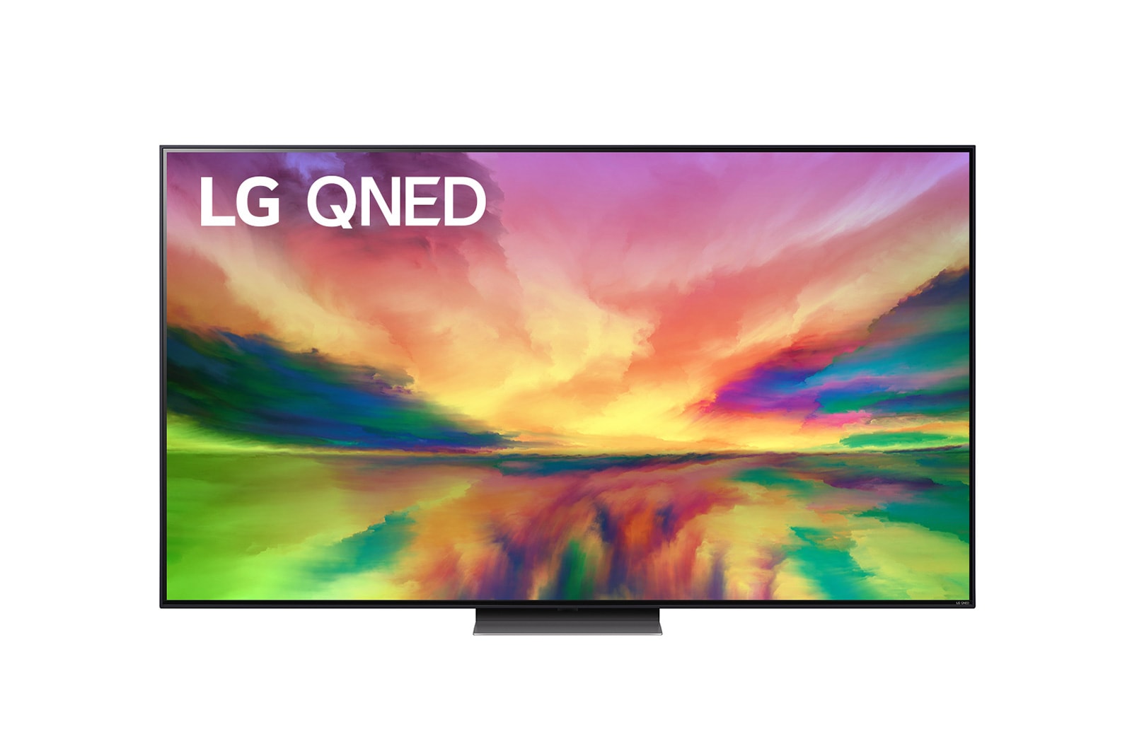A front view of the LG QNED TV with infill image and product logo on