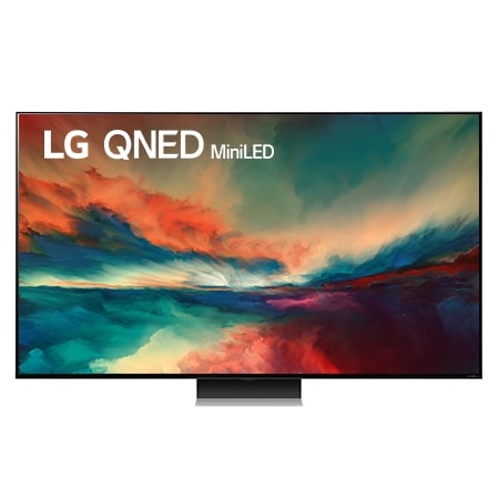 A front view of the LG QNED TV with infill image and product logo on